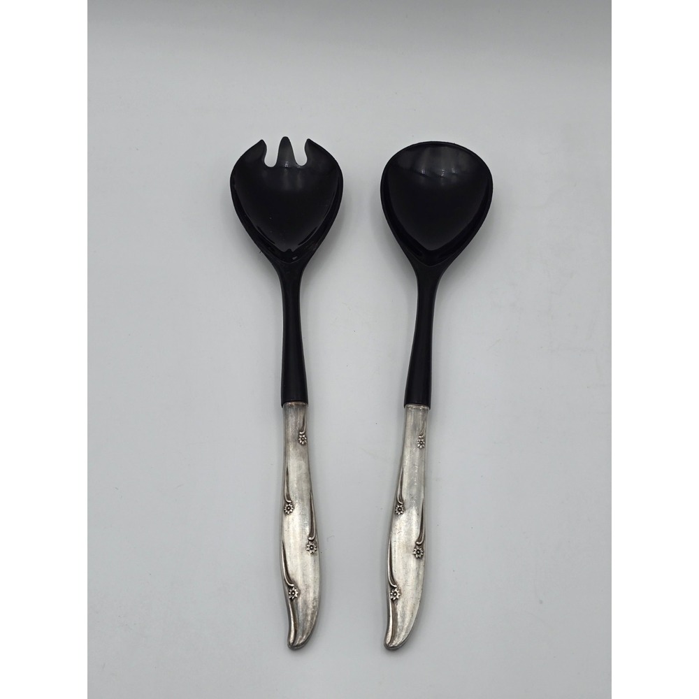 Oneida Community Silver Flower Silverplate Salad Serving Set Spoon Fork Vintage